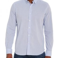 Robert Graham Keswick Tailored-Fit Seersucker Long-Sleeve Woven Shirt For Men Blue