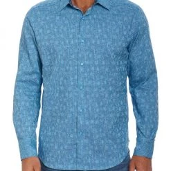 Robert Graham Waters Classic-Fit Printed Sport Shirt For Men Medium Blue
