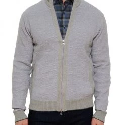 Robert Graham Zip-Up Cotton Sweater For Men Grey