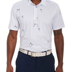 Robert Graham Gibson Martini-Print Short-Sleeve Knit Polo For Men White
